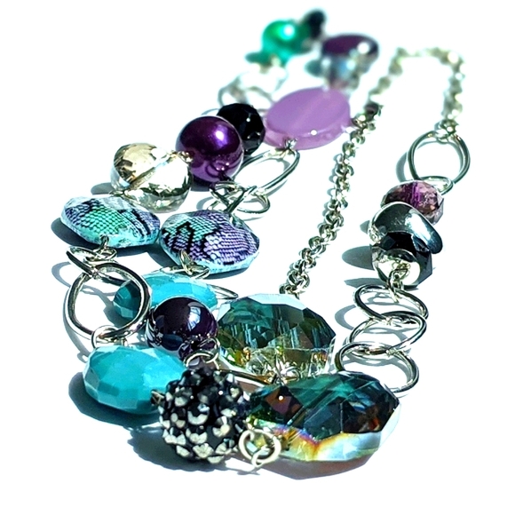 AAQuatif Jewelry - Vintage 80s 90s Maximalist Opera Station Necklace, Snakeskin AB Crystal